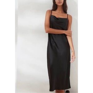 Banana Republic Black Satin Cowl Neck Midi Dress